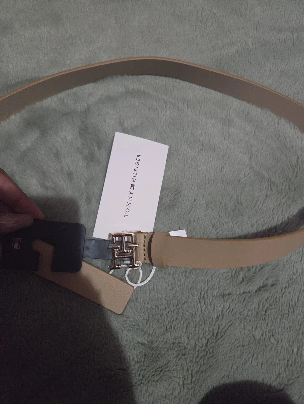 Tommy Hilfiger Tan Leather Belt with Polished Logo Buckle